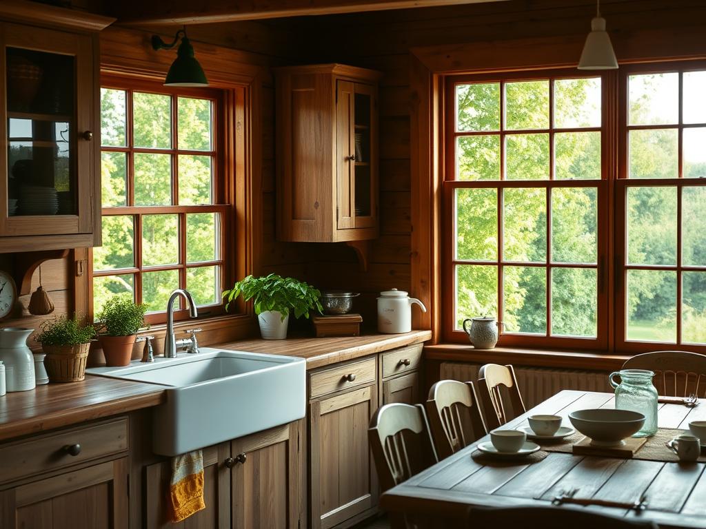 Cottage kitchen with outdoor views