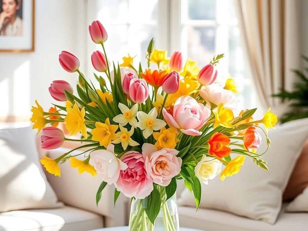 Fresh flowers arrangements in spring decor