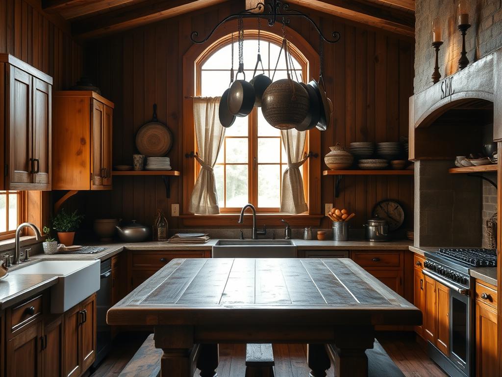 Rustic kitchen with wood and metal accents