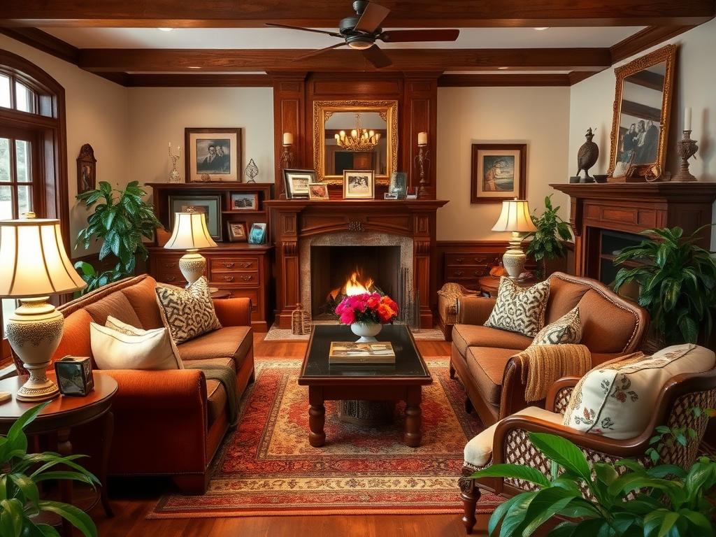 Traditional living room decor showcasing classic traditional style and warm family gathering vibes.