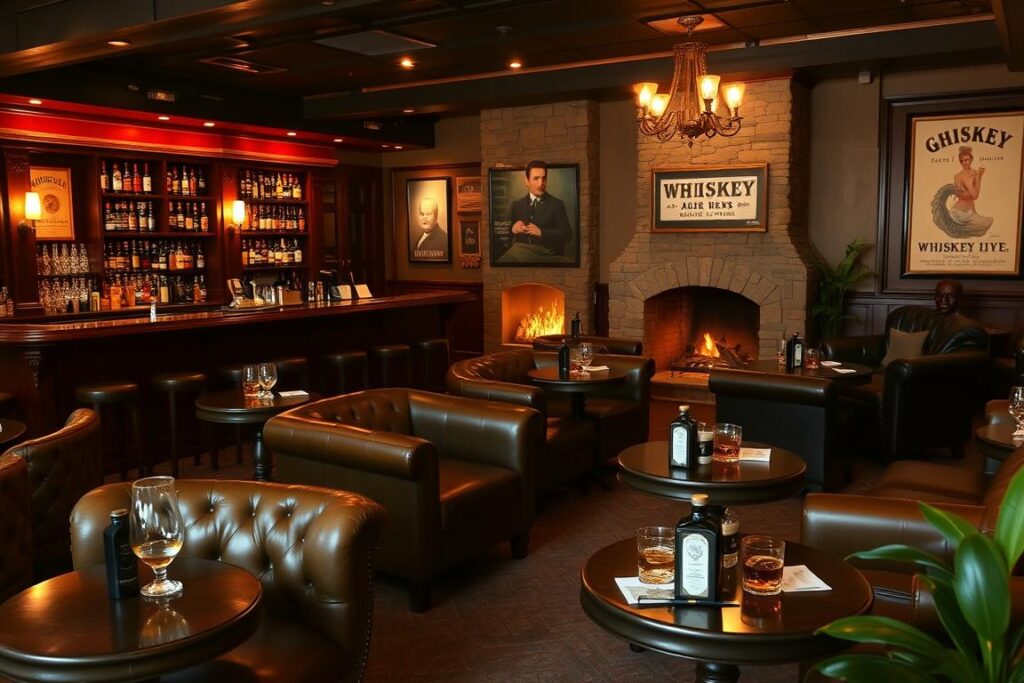 cozy whiskey lounge features