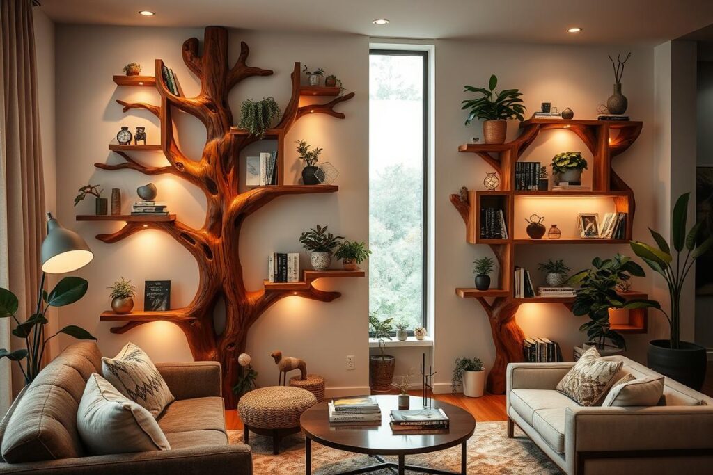 custom tree shelves tailored to home decor