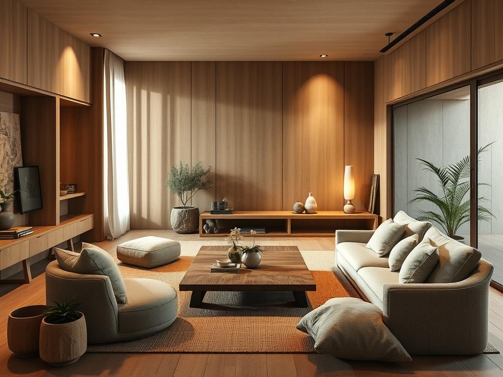 earthy tones in Japandi living room designs