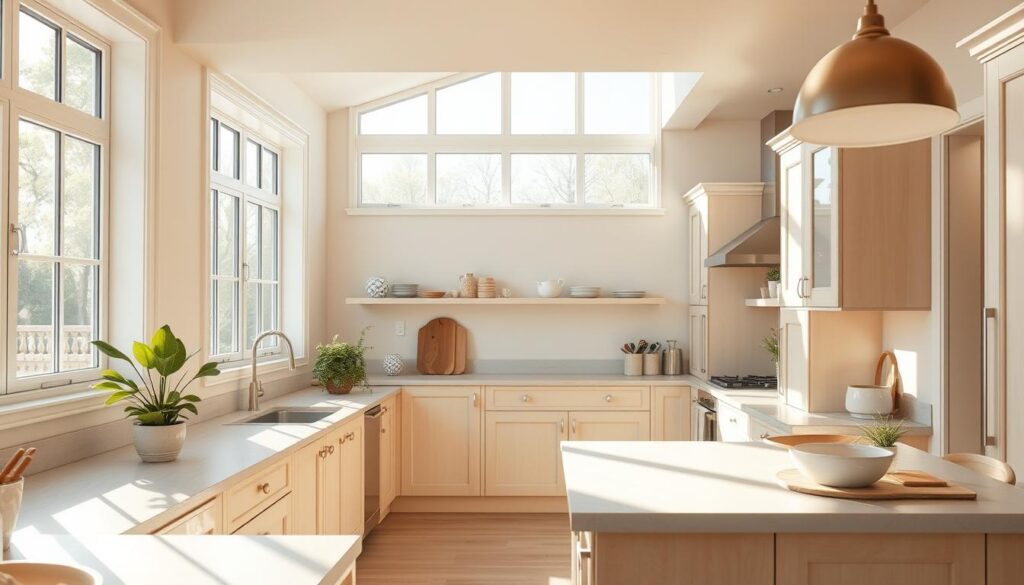 enhancing natural light in a beige kitchen