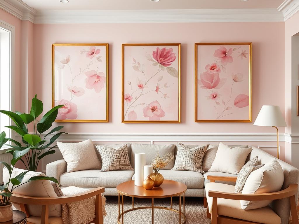 feminine interior design pink wall art