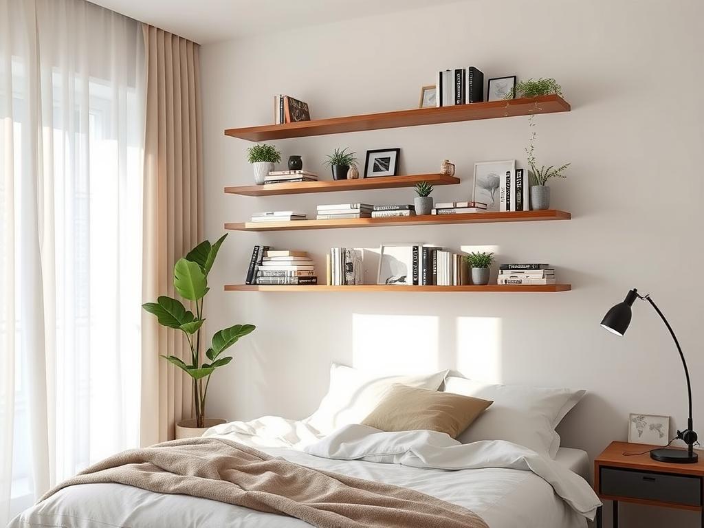 floating shelves bedroom decor