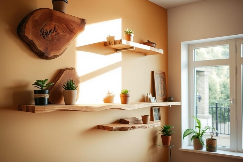 natural wood shelves