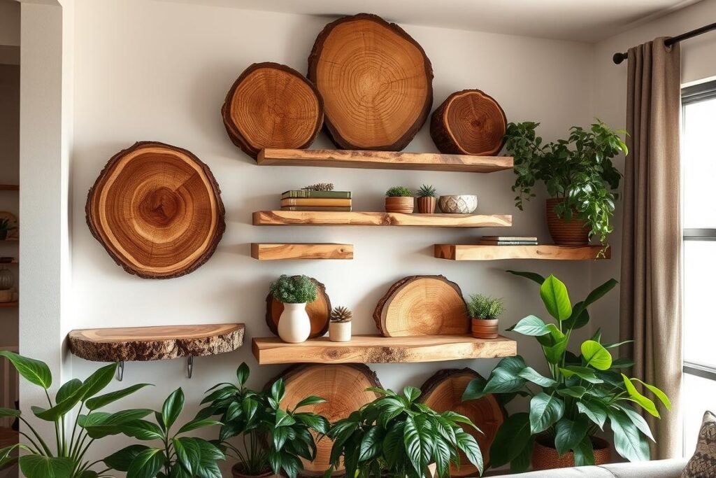 natural wood shelving