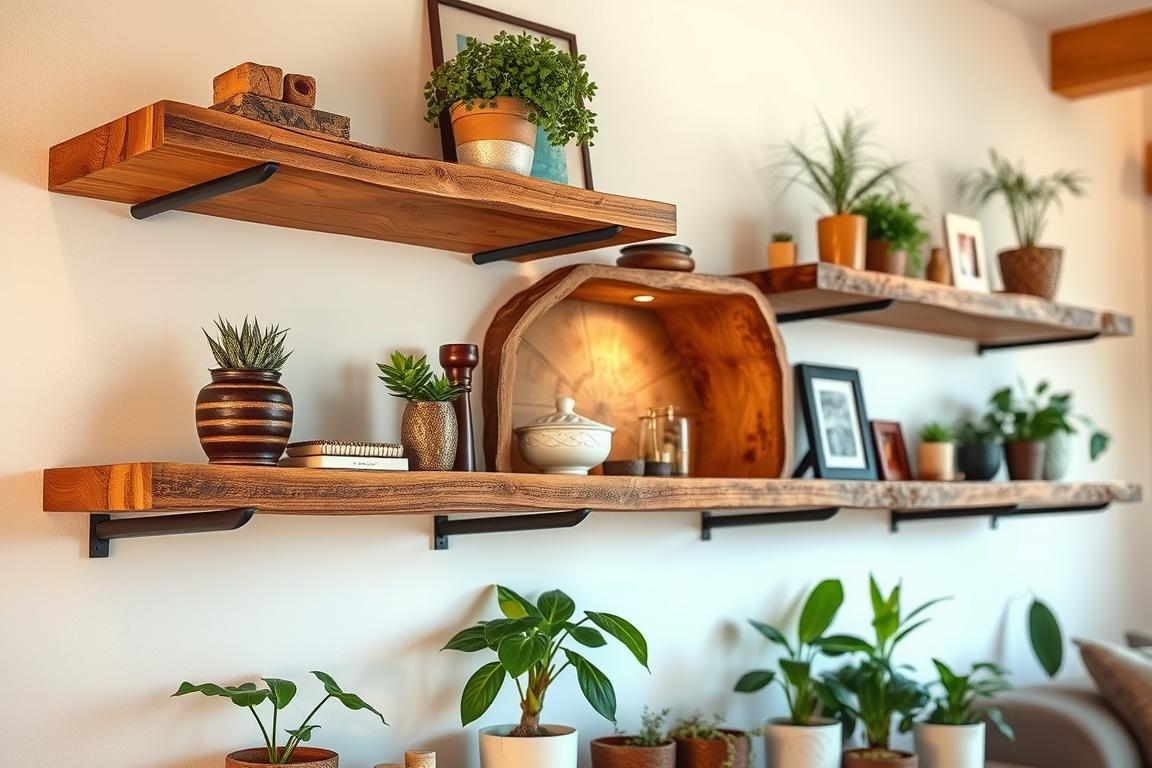 shelves made from cut trees