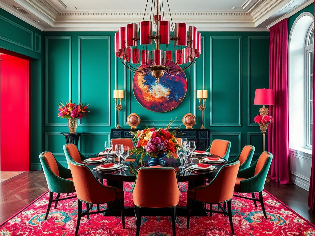 vibrant color schemes in elegant dining room decor