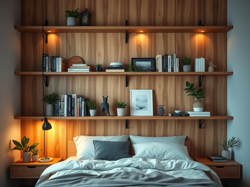 wooden bedroom shelves