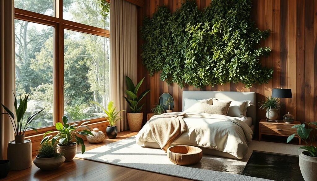 biophilic design in bedroom with nature-inspired decor