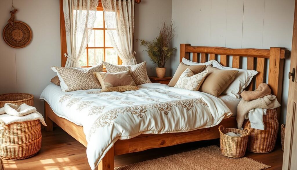 cozy farmhouse bedroom textiles