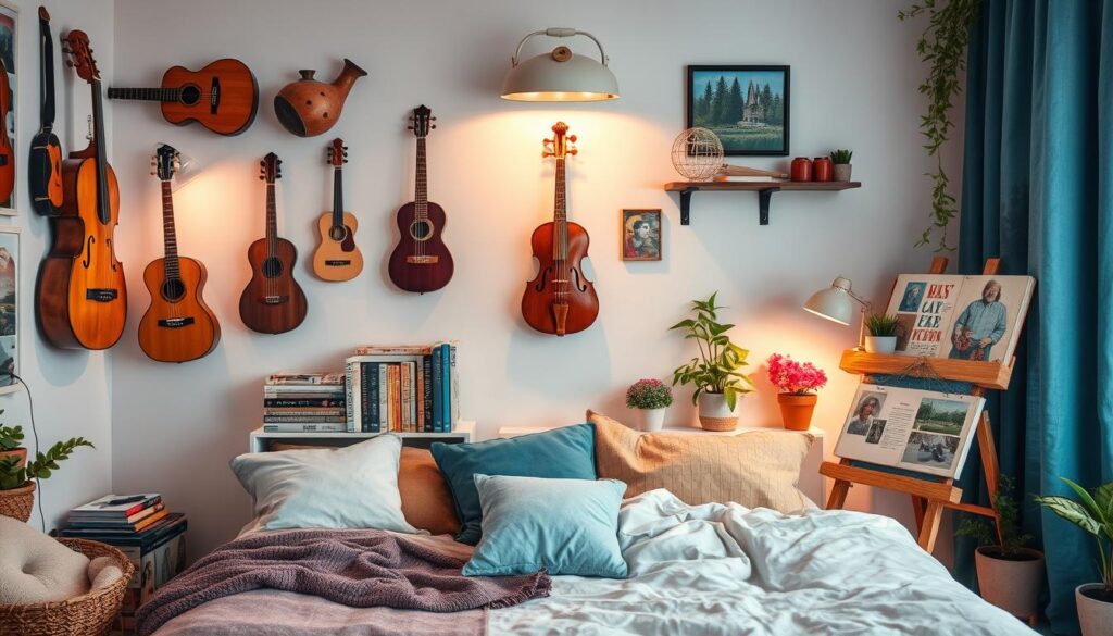 hobby-inspired decor in a bedroom