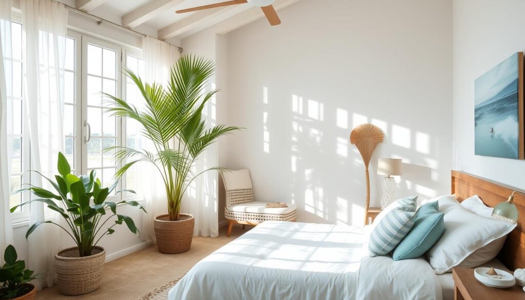 natural light in a beach-inspired bedroom