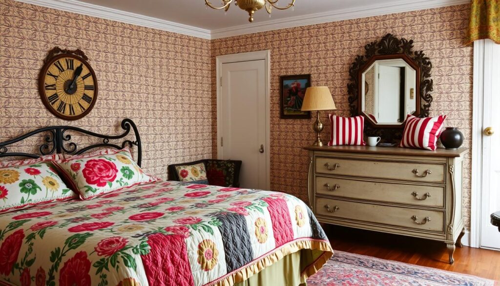 retro patterns in vintage bedroom decor