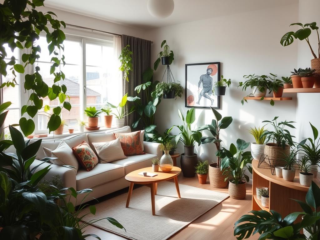 small living room with plants