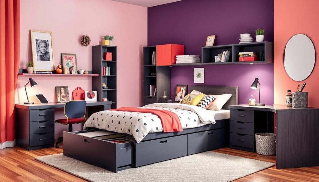 smart storage solutions in trendy teen bedroom furniture