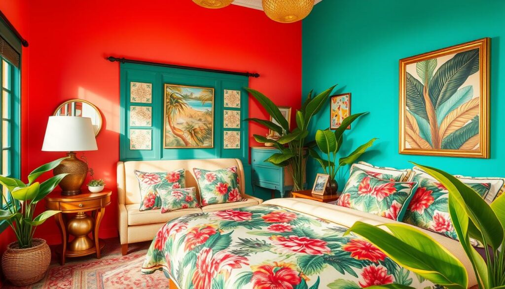 tropical hues in bright colors and bold palettes