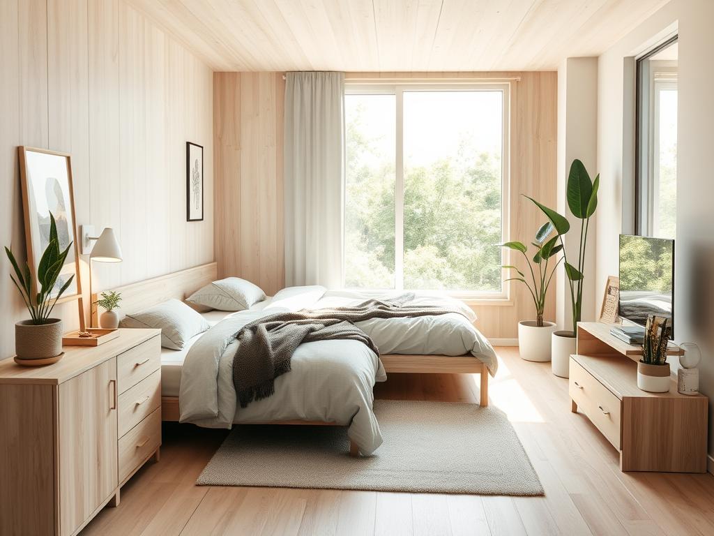 Smart layout planning for tiny minimalist bedroom