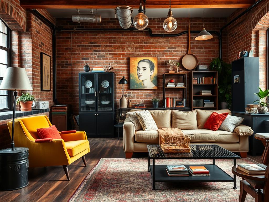 retro furniture and industrial chic furniture combination