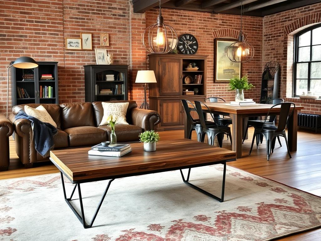 vintage industrial furniture in various rooms